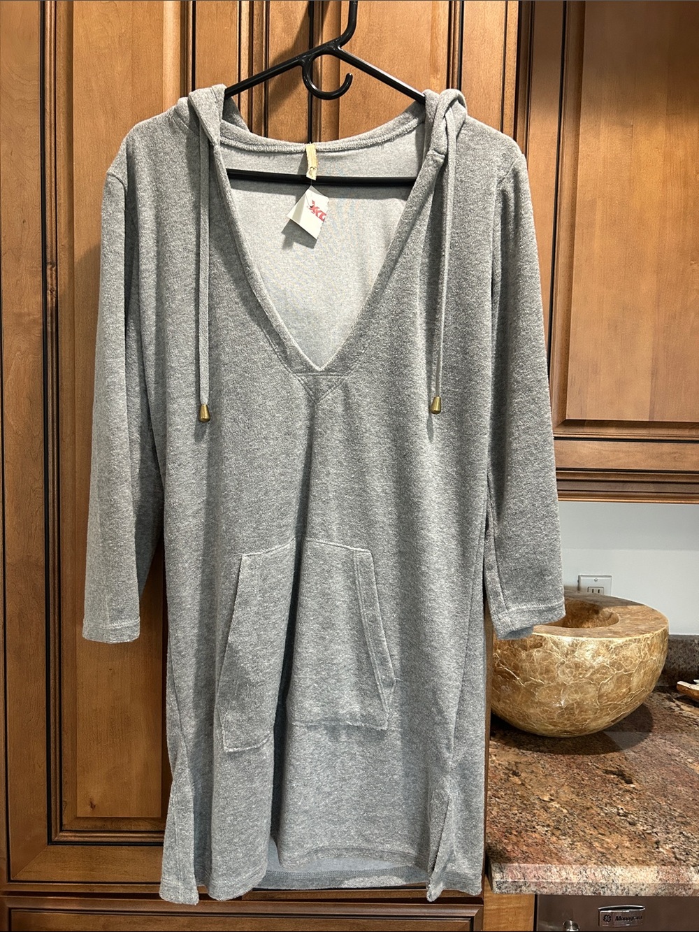 Elan Heather Grey Hooded V-Neck swim cover up Tunic